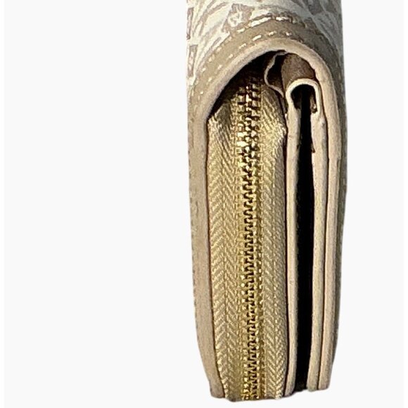 Anne Klein Small Zip Wallet Beige &‎ Gold Monogram Faux Leather Compact Design - Picture 5 of 13